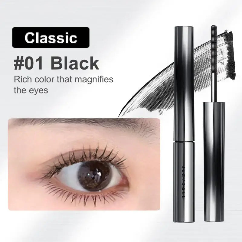 Judydoll 3D Curling Eyelash Iron Mascara in #01 Black, showcasing rich color and a beautifully defined eye.