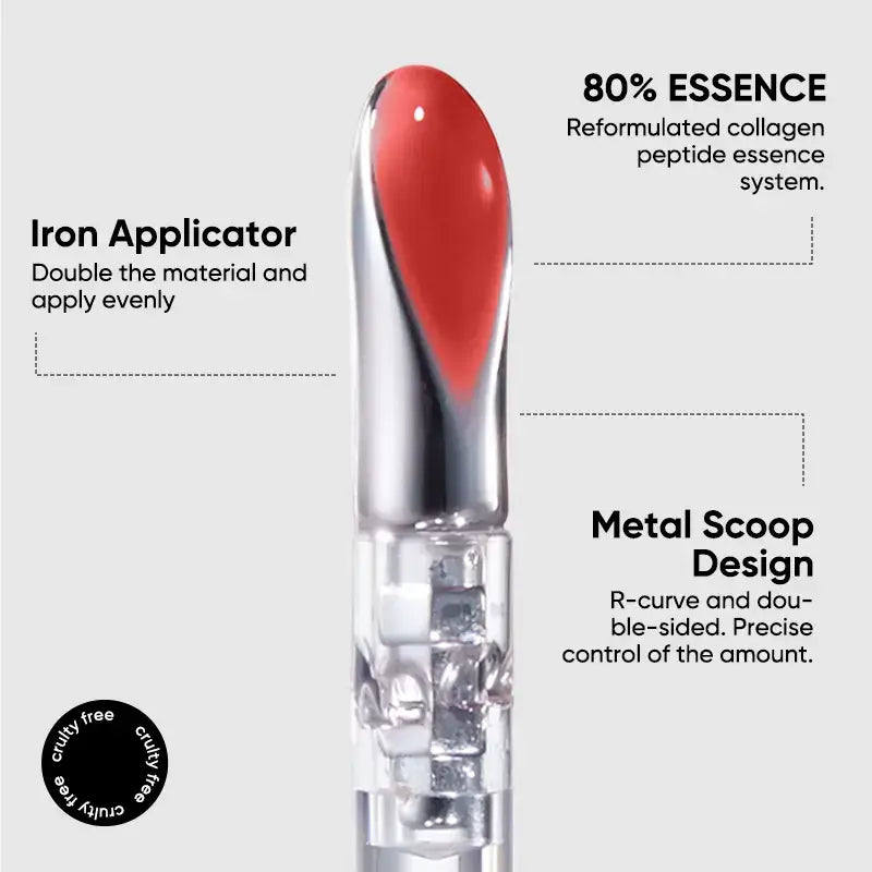 Judydoll Ice Watery Lip Gloss showing metal scoop applicator design for precise and even lip color application.