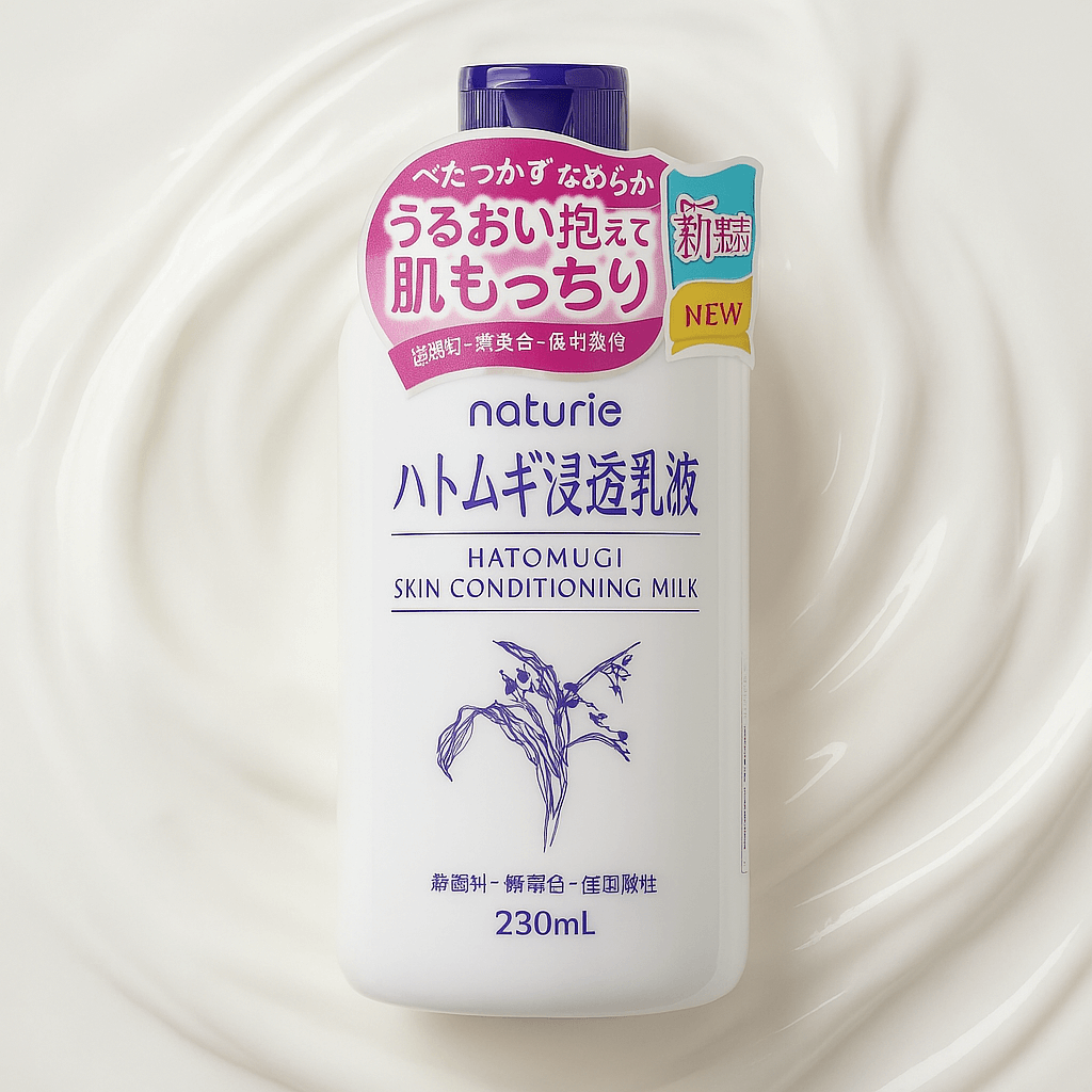 Naturie Hatomugi Skin Conditioning Milk bottle, 230ml, ideal for hydrating and softening skin, lightweight emulsion.