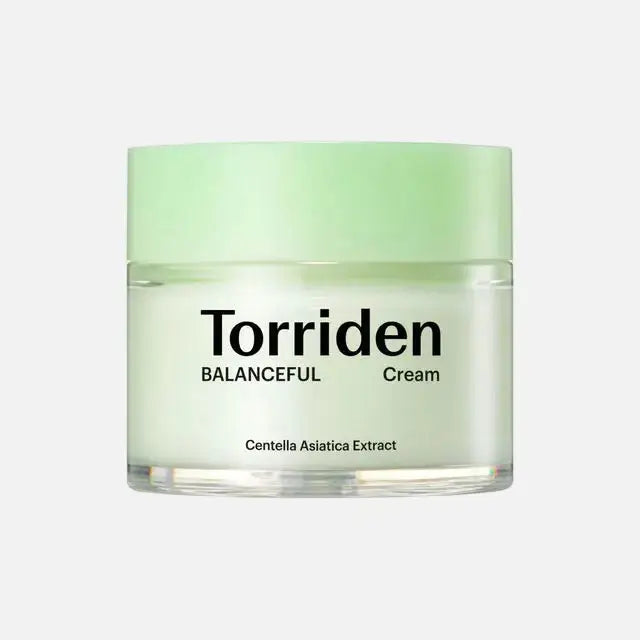 Torriden Balanceful Cica Cream jar, a soothing moisture solution for sensitive skin with Centella Asiatica extract.