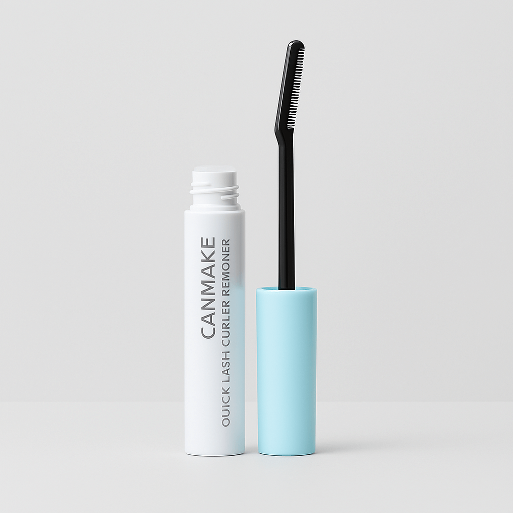 CANMAKE Quick Lash Curler Remover bottle with brush, ideal for effortless mascara removal.