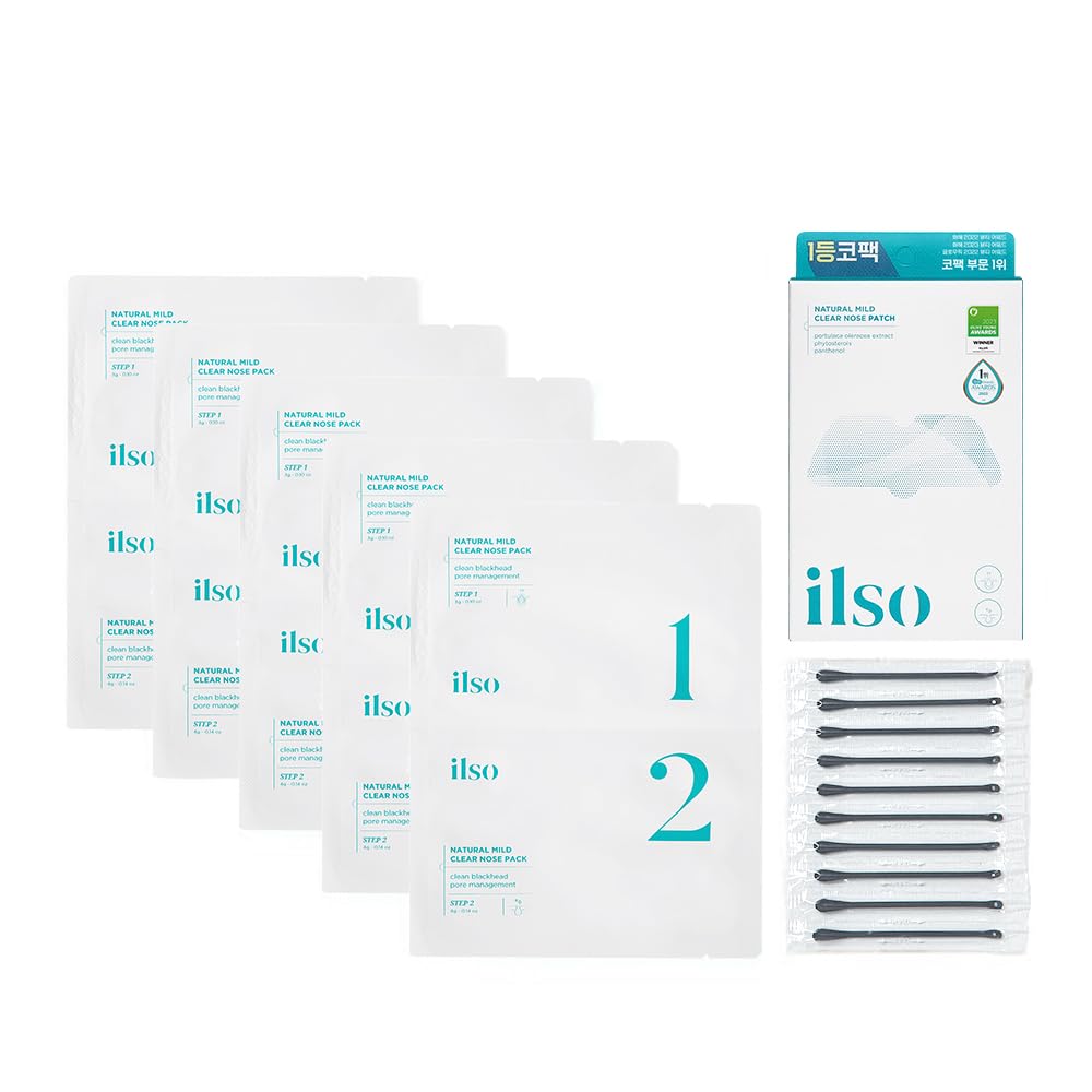 ilso Natural Mild Clear Nose Pack with 5 sheets for effective blackhead removal and pore cleansing.