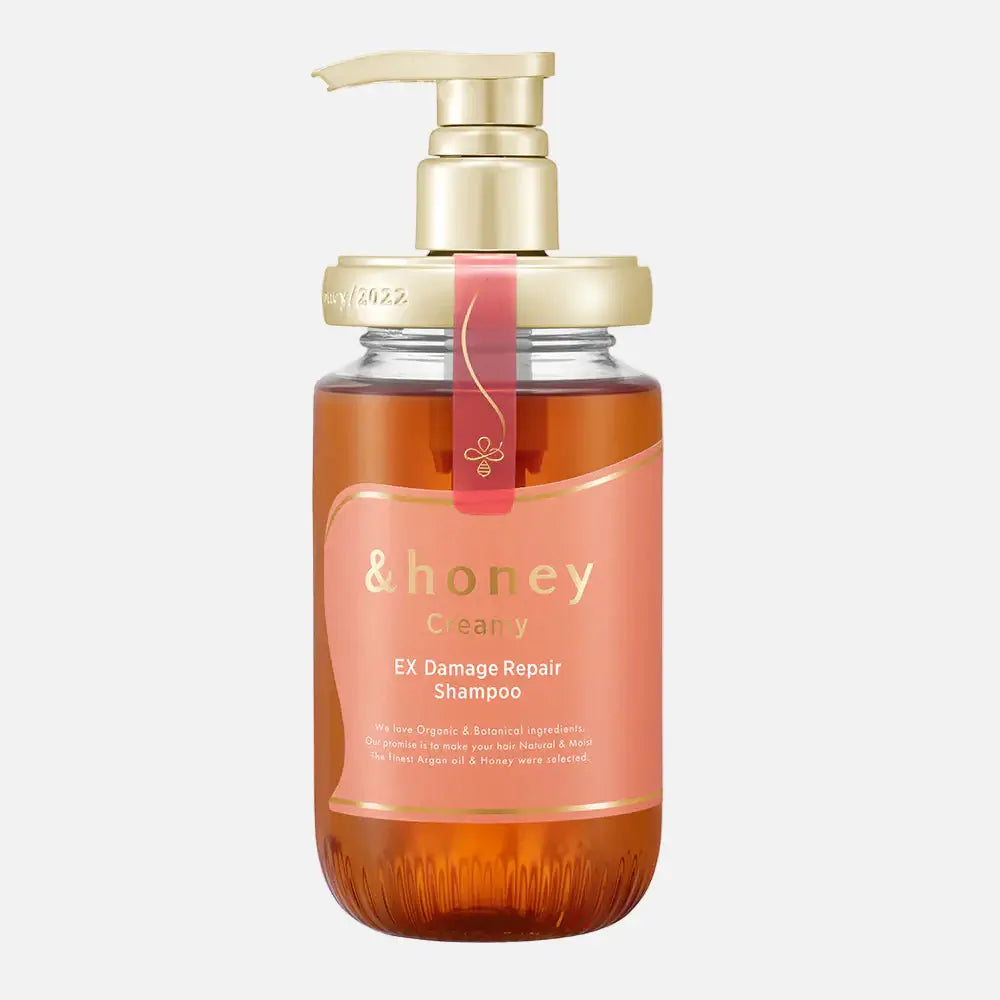&honey Creamy EX Damage Repair Shampoo bottle, designed for deep hair repair and hydration with organic ingredients.
