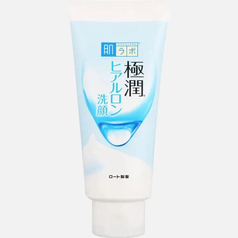 Hada Labo Gokujyun Hyaluronic Acid Face Wash tube packaging, 100g, gentle cleanser for sensitive skin.
