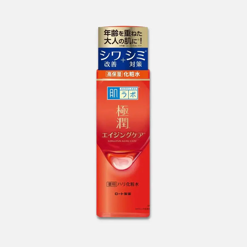 Hada Labo Gokujyun Aging Care Firming Lotion 170ml with anti-aging essence and niacinamide for skin rejuvenation.