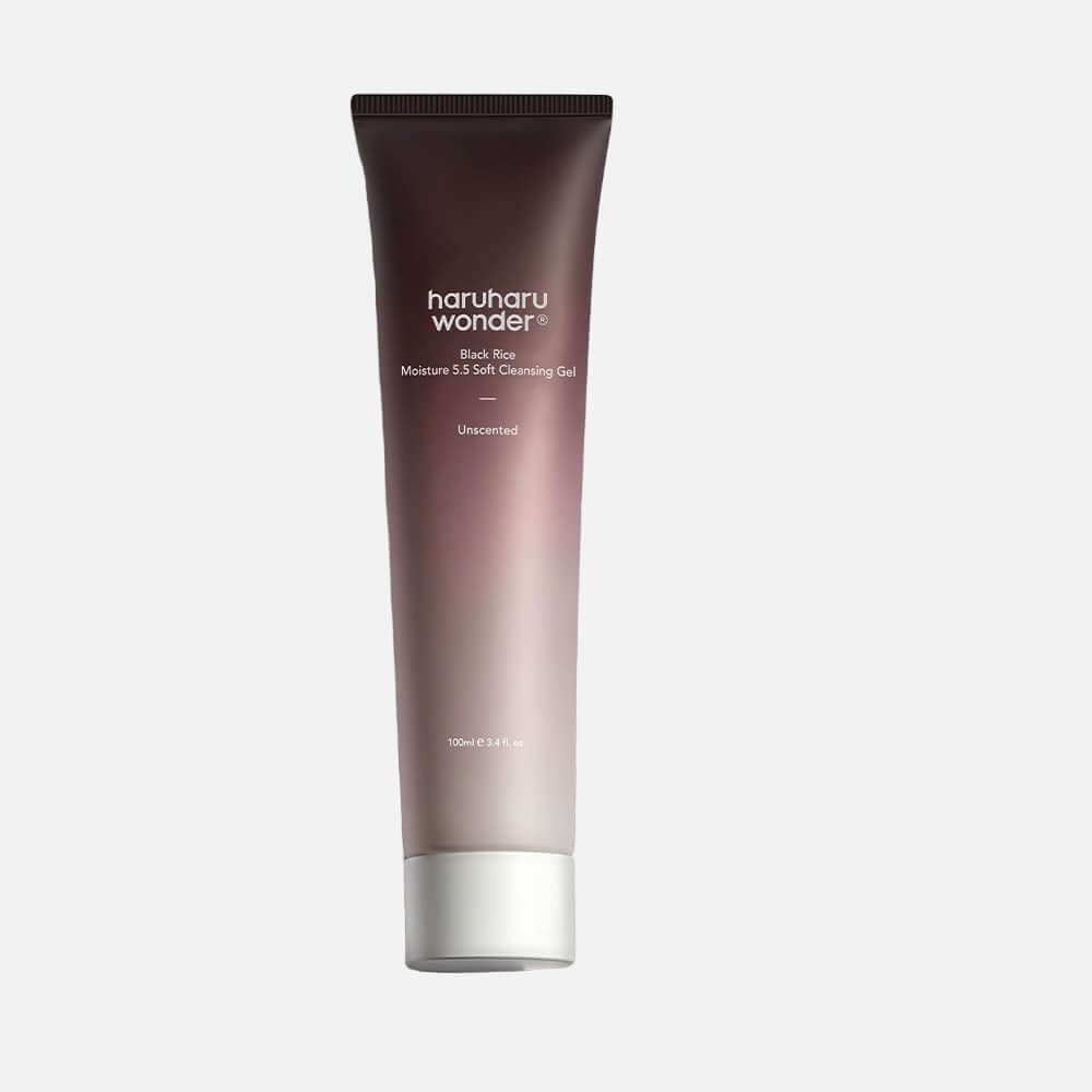 HaruHaru Wonder Black Rice 5.5 Soft Cleansing Gel tube with gel texture, cruelty-free and unscented, 100ml.