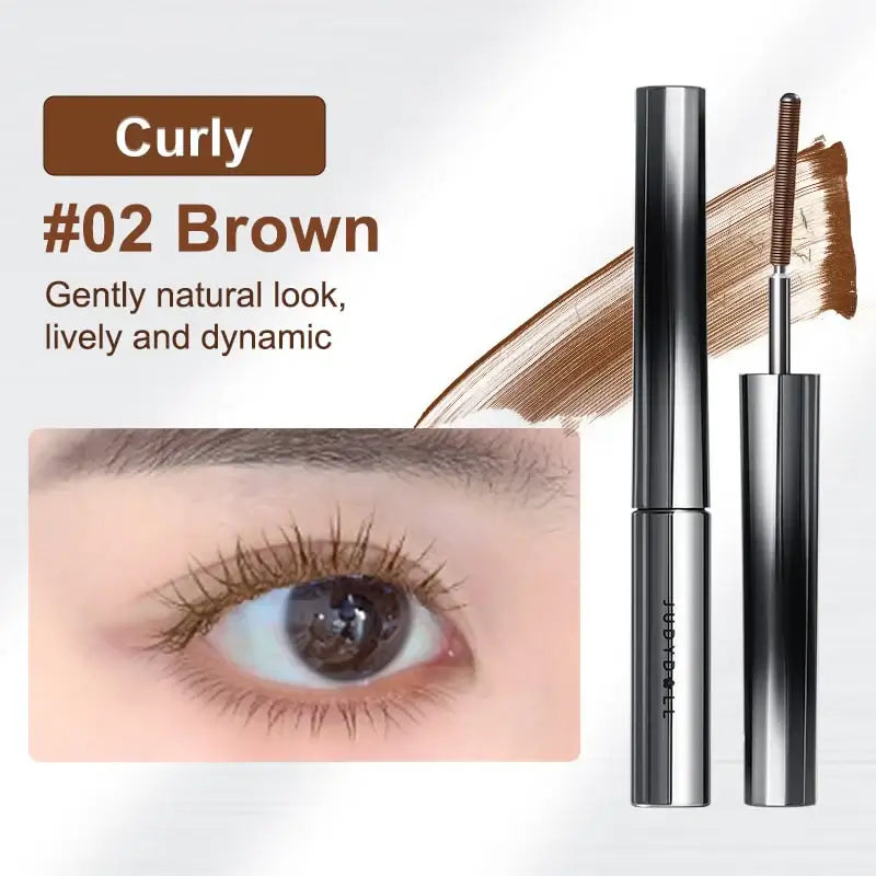 Judydoll - 3D Curling Eyelash Iron Mascara in #02 Brown, showcasing a natural, curled look on lashes.