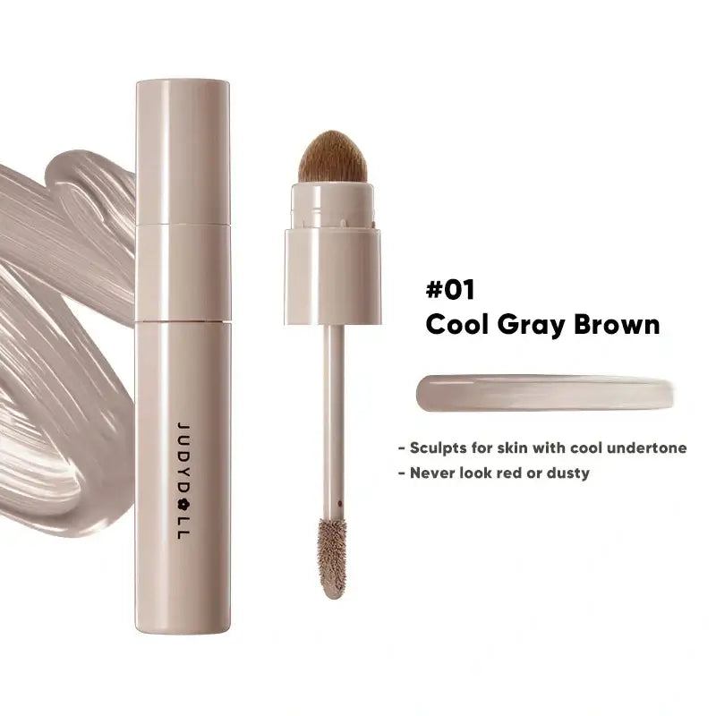 Judydoll - Liquid Contour 4.5g in Cool Gray Brown, lightweight contour for a natural look with precise applicator.