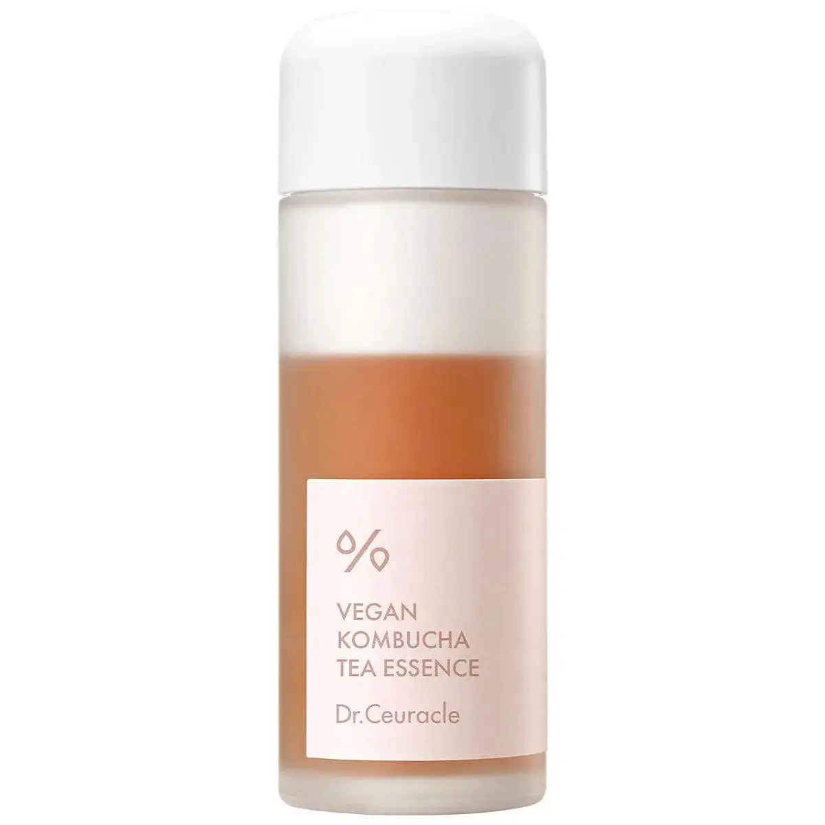 Dr. Ceuracle Vegan Kombucha Tea Essence bottle with light orange liquid, ideal for hydrating and balancing all skin types.