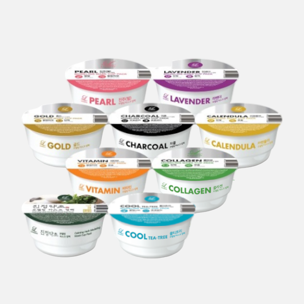 LINDSAY Modeling Mask Cup Pack assortment including Pearl, Lavender, Charcoal, and Cool Tea Tree for skincare.