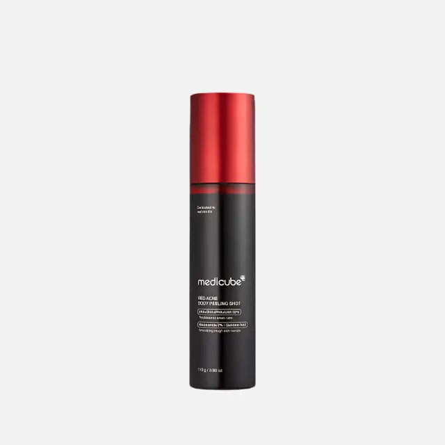 Medicube - Red Acne Body Peeling Shot bottle for acne treatment and exfoliation with AHA, BHA, PHA, and LHA.