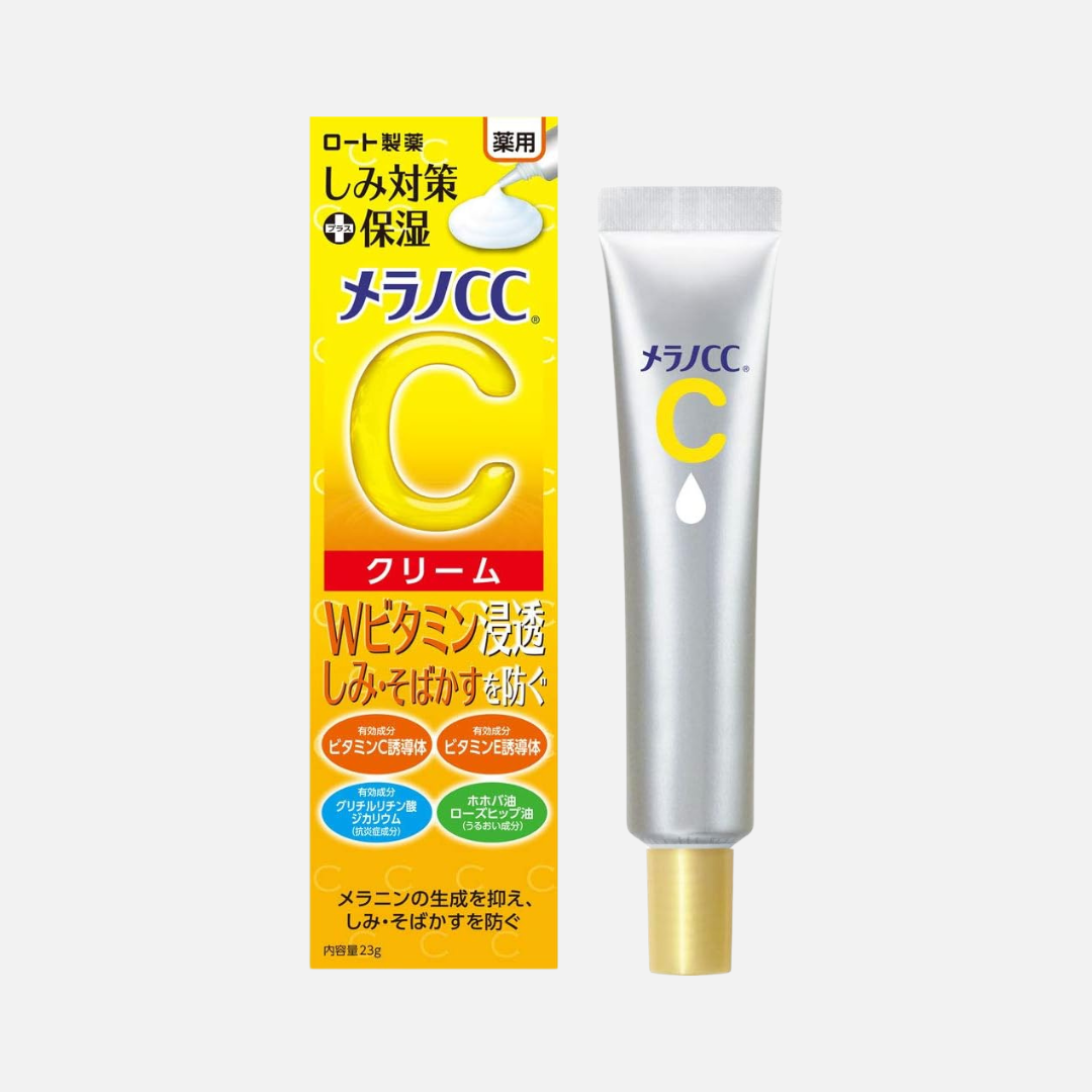 Melano CC cream packaging with Japanese text on a white background