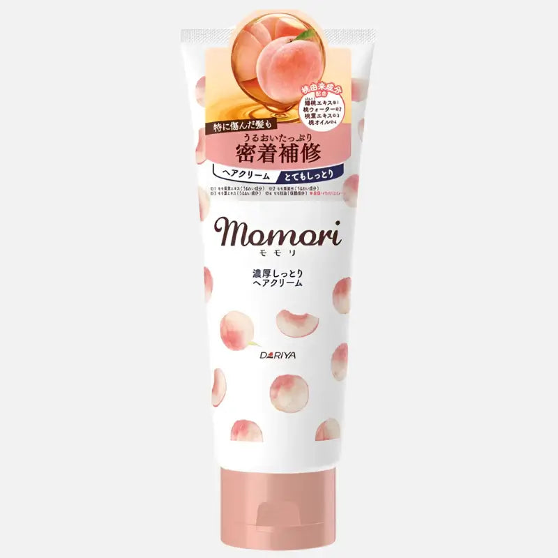 Momori - Rich Moisturizing Hair Cream 150g packaging with peach design for frizz control and shine.