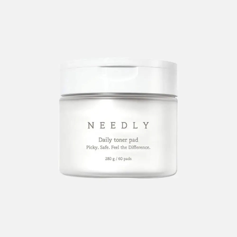 Needly Daily Toner Pads jar with 60 pads, infused with tea tree extract and Salicylic Acid for smoother skin.