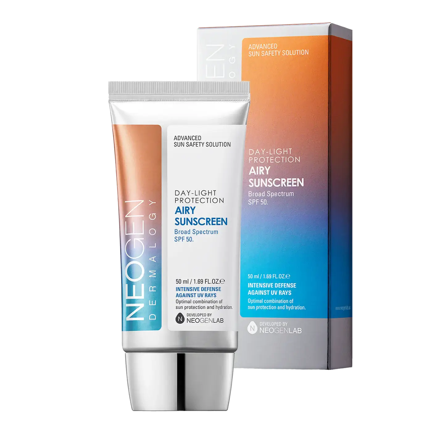 NEOGEN DERMALOGY Day-Light Protection Airy Sunscreen SPF 50 with box, 50ml, fast-absorbing, no white cast, plant extracts.