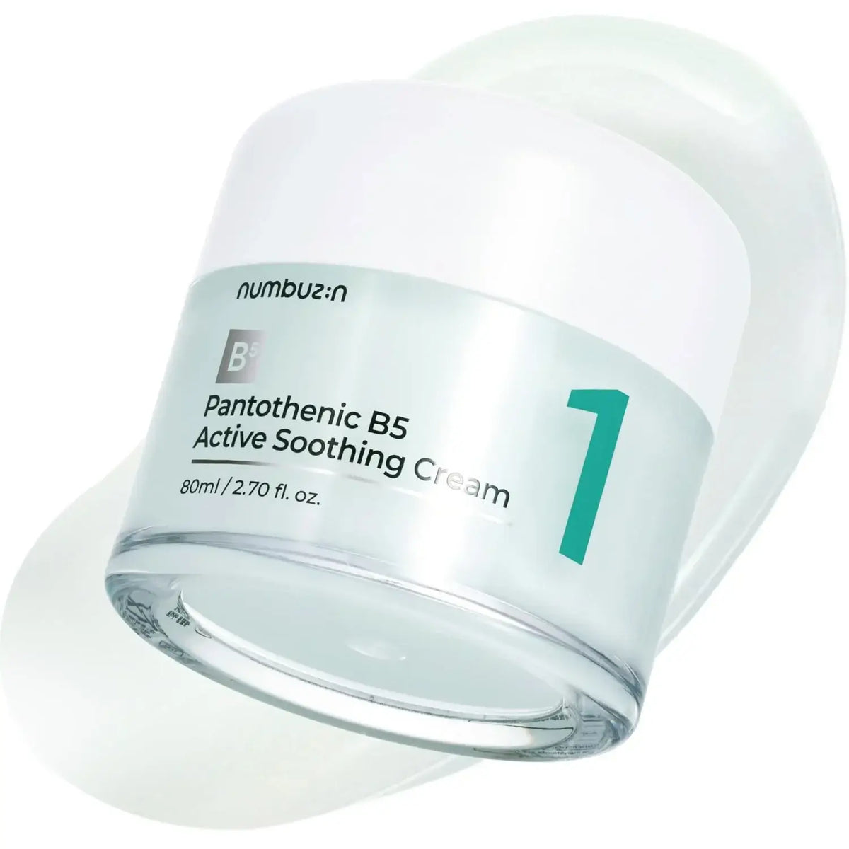 Numbuzin No.1 Pantothenic B5 Active Soothing Cream 80ml jar, a lightweight moisturizer for acne prevention and hydration.