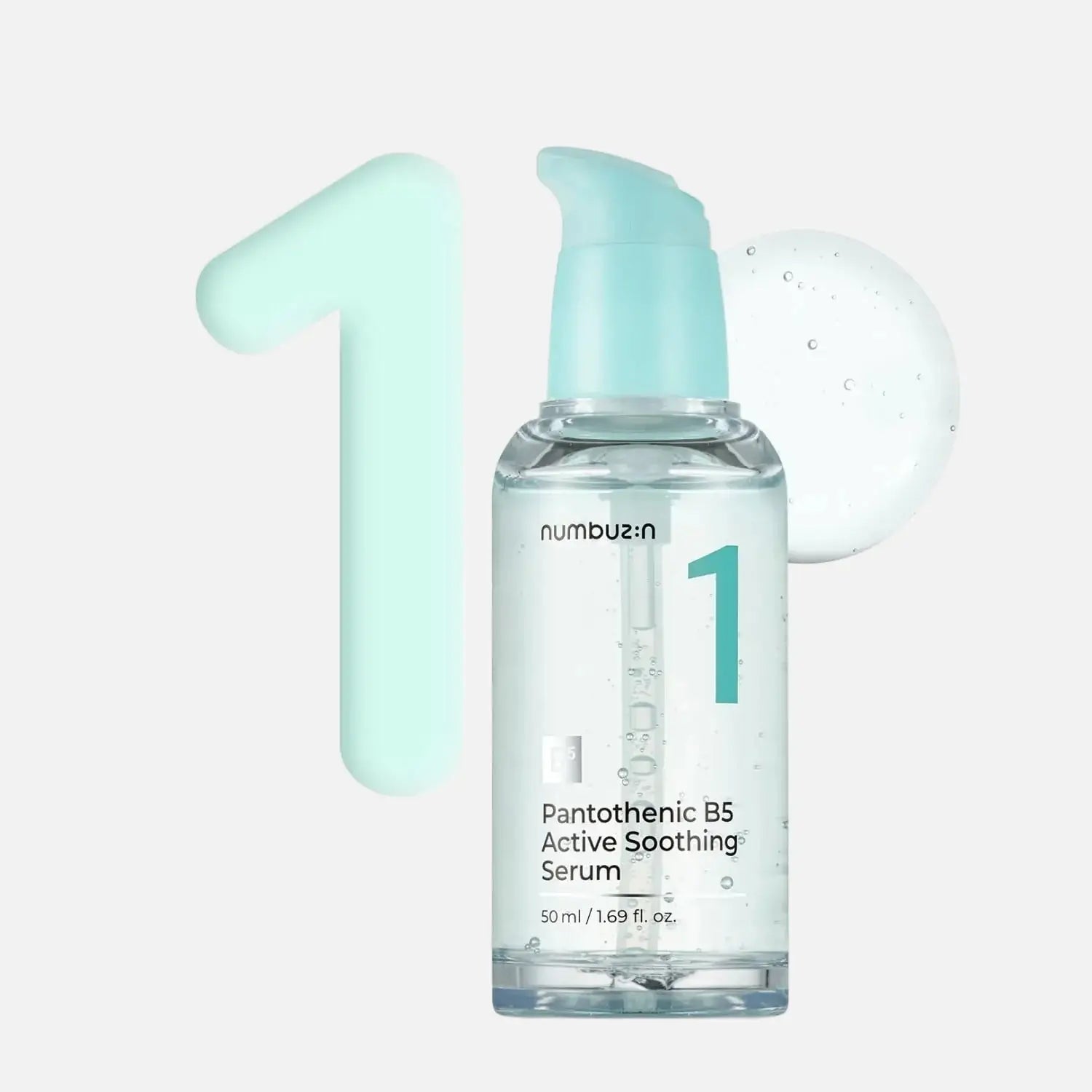 Numbuzin No.1 Pantothenic B5 Active Soothing Serum 50ml bottle with hydrating formula and soothing properties.
