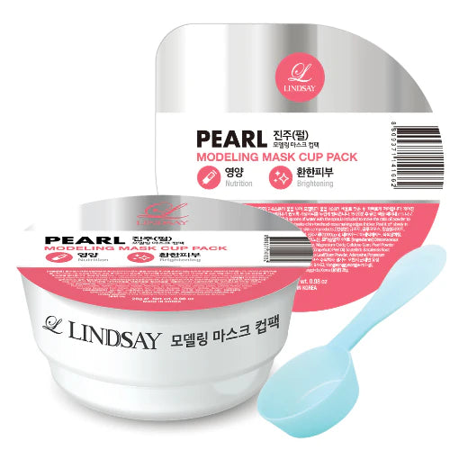 LINDSAY Pearl Modeling Mask Cup Pack 28g for brightening and deep nutrition with mixing tool included.