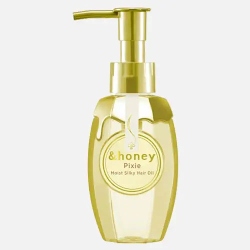 &honey Pixie Moist Silky Hair Oil in a golden bottle, enriched with honey for frizz control and hair nourishment.