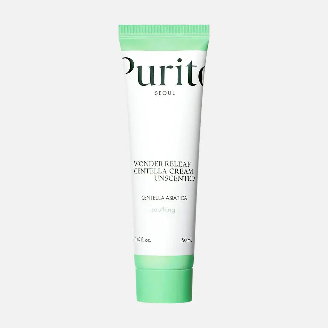 Purito SEOUL Wonder Releaf Centella Cream Unscented 50ml, soothing cream with Centella Asiatica for skin relief.