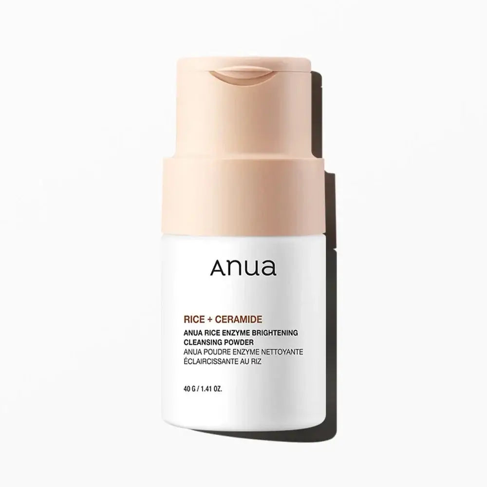 Anua Rice Enzyme Brightening Cleansing Powder 40g bottle with creamy top, promoting radiance and skin clarity.