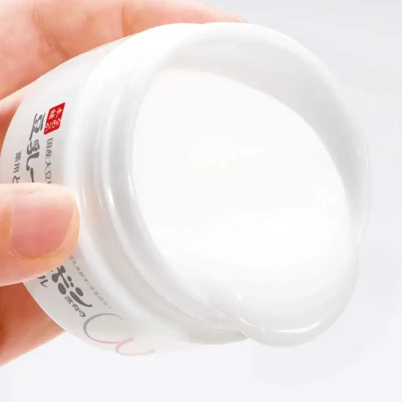 SANA Soy Milk Whitening Gel Cream in a jar, showcasing its creamy white texture for skin brightening.
