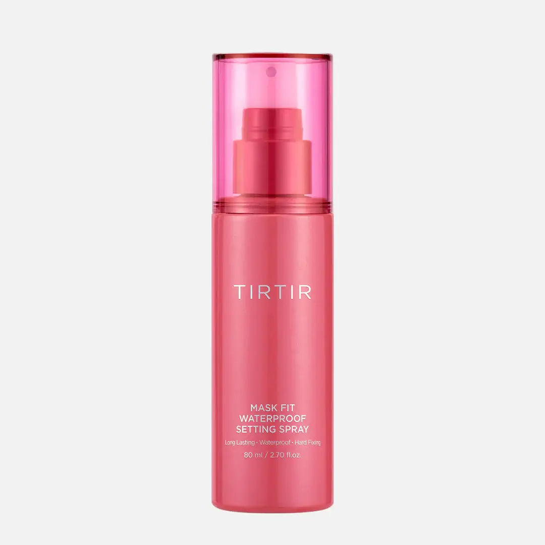 TIRTIR - Mask Fit Waterproof Setting Spray 80ml in pink bottle for long-lasting, waterproof makeup protection.