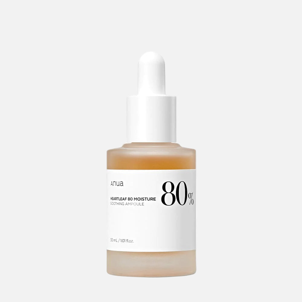 Anua Heartleaf 80 Moisture Soothing Ampoule bottle with dropper, designed for skin hydration and soothing.